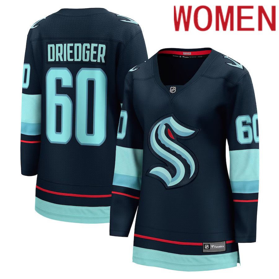 Women Seattle Kraken #60 Chris Driedger Fanatics Branded Deep Sea Blue Home Breakaway Player NHL Jersey